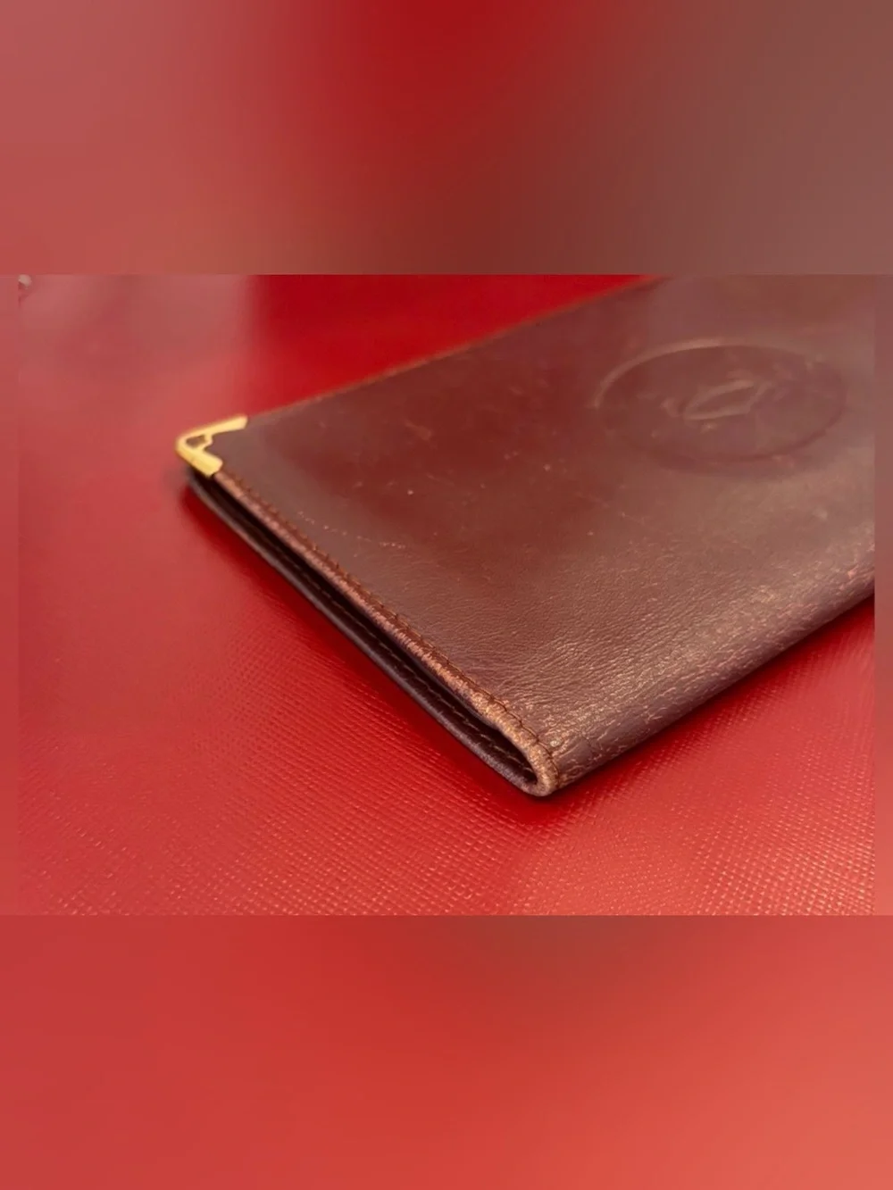 VTG.. CARTIER MUST De CARTIER BORDEAUX CALFSKIN LEATHER LONG WALLET
